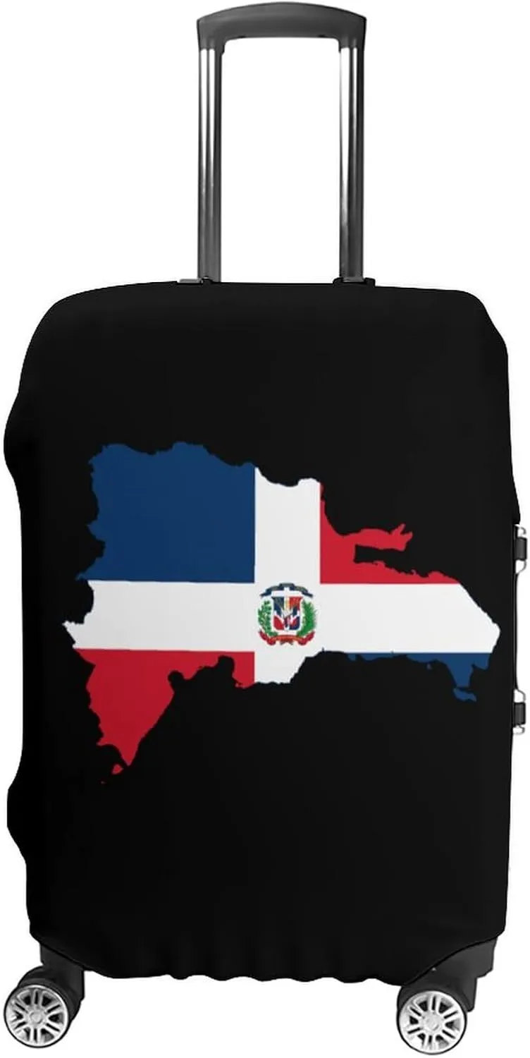 Flag Map of Dominican Republic Travel Luggage Case Cover Funny Baggage Protector Washable Suitcase Cover Fits 19-32 Inch