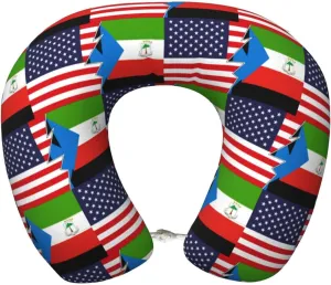 Flag Map of Equatorial Guinea and America Neck Pillow Memory Foam U-Shaped Travel Neck Pillow for Airplanes Car Home