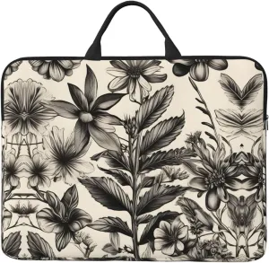 Floral Herbs Botanical Pattern 14in Laptop Case Sleeve Bag – Shoulder Messenger Briefcase Carrying Handle and Accessory Pocket