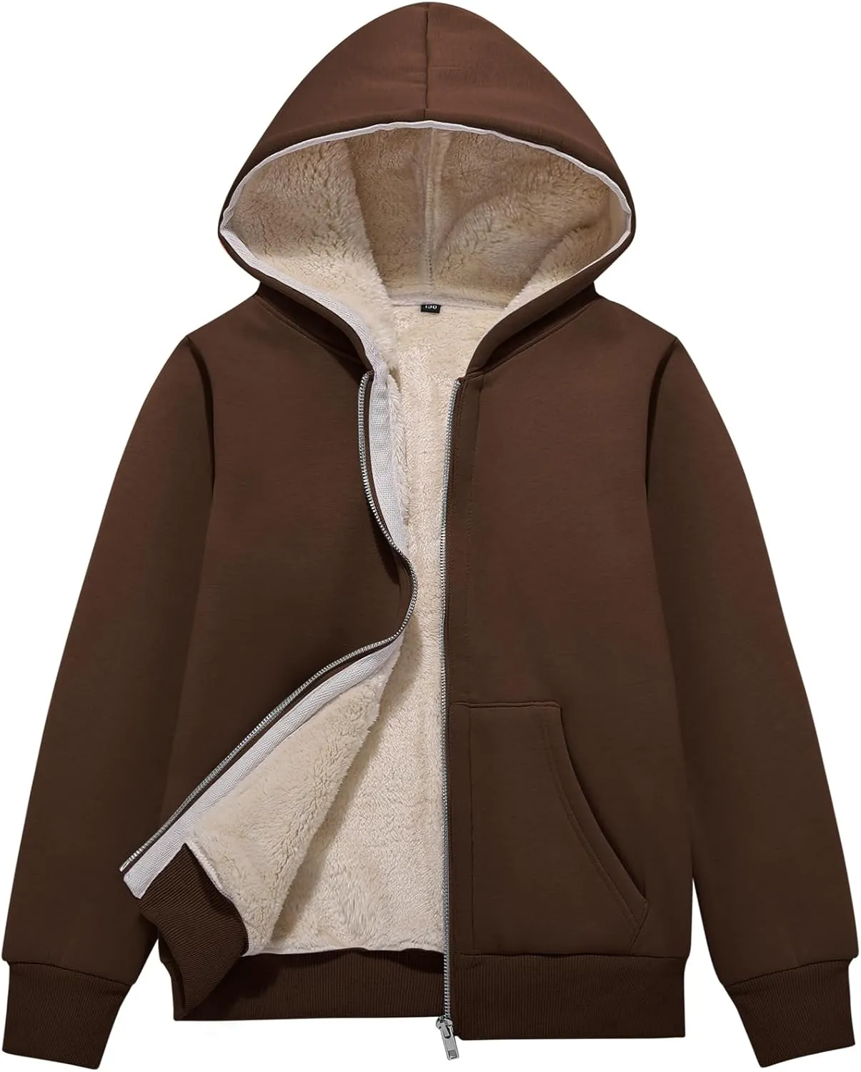 Flygo Unisex Boys Girls Fleece Jacket Hoodie Sherpa Lined Zip Up Hooded Sweatshirt Kids Winter Jackets 5-15Y