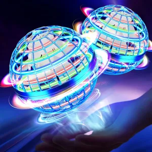 Flying Orb Ball Toy, Hand Controlled Hover Ball with LED Lights, 360° Rotating Boomerang Globe, Mini Drone Spinner for Kids, Ideal Birthday & Festival Gift for Boys Girls, 2 Pack - Blue&Blue