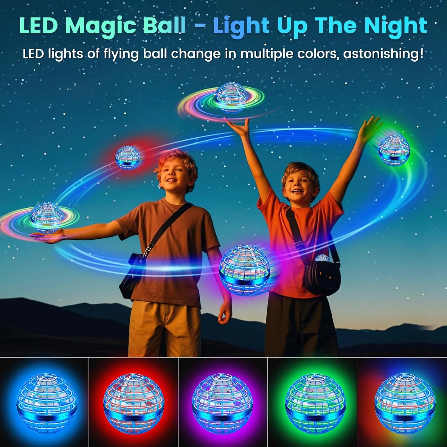 Flying Orb Ball Toy, Hand Controlled Hover Ball with LED Lights, 360° Rotating Boomerang Globe, Mini Drone Spinner for Kids, Ideal Birthday & Festival Gift for Boys Girls, 2 Pack - Blue&Blue