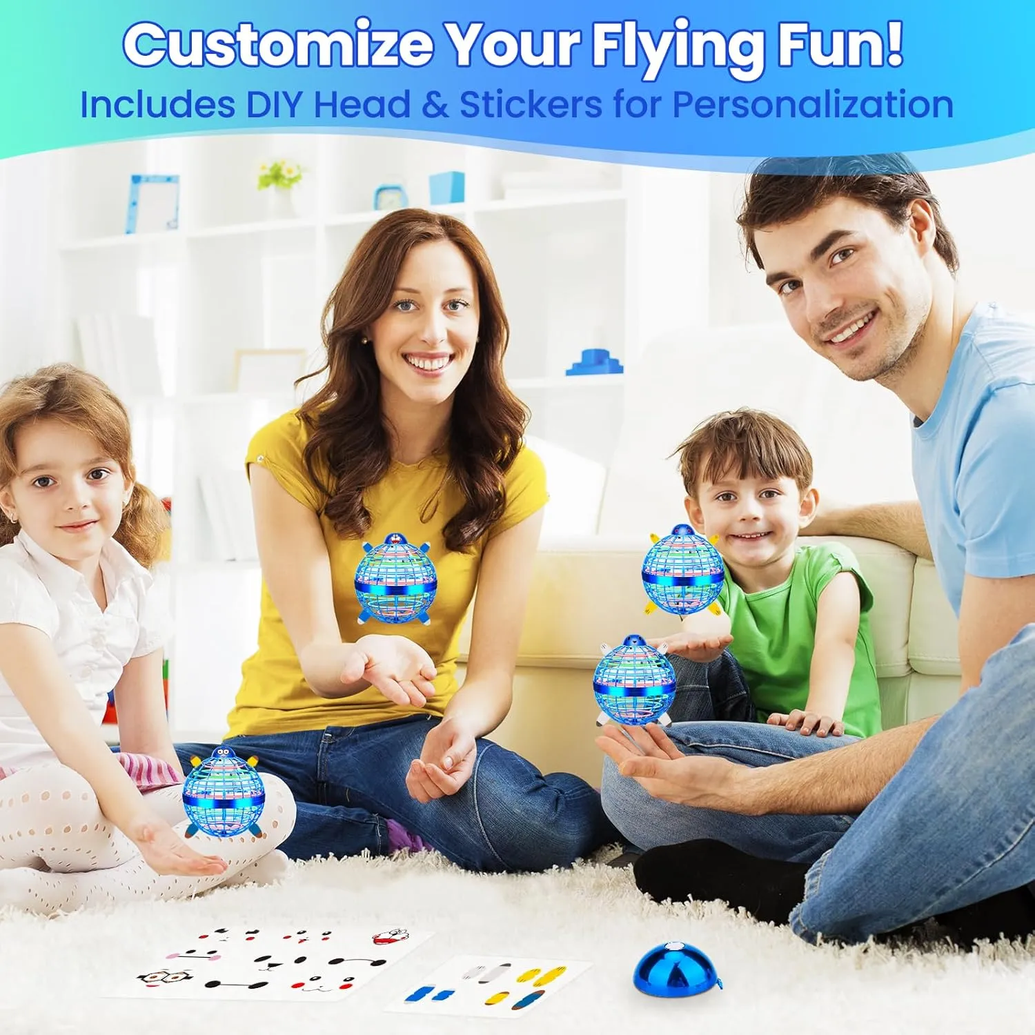 Flying Orb Ball Toy, Hand Controlled Hover Ball with LED Lights, 360° Rotating Boomerang Globe, Mini Drone Spinner for Kids, Ideal Birthday & Festival Gift for Boys Girls, 2 Pack - Blue&Blue