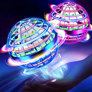 Flying Orb Ball Toy, Hand Controlled Hover Ball with LED Lights, 360° Rotating Boomerang Globe, Mini Drone Spinner for Kids, Ideal Birthday & Festival Gift for Boys Girls, 2 Pack - Blue&Purple