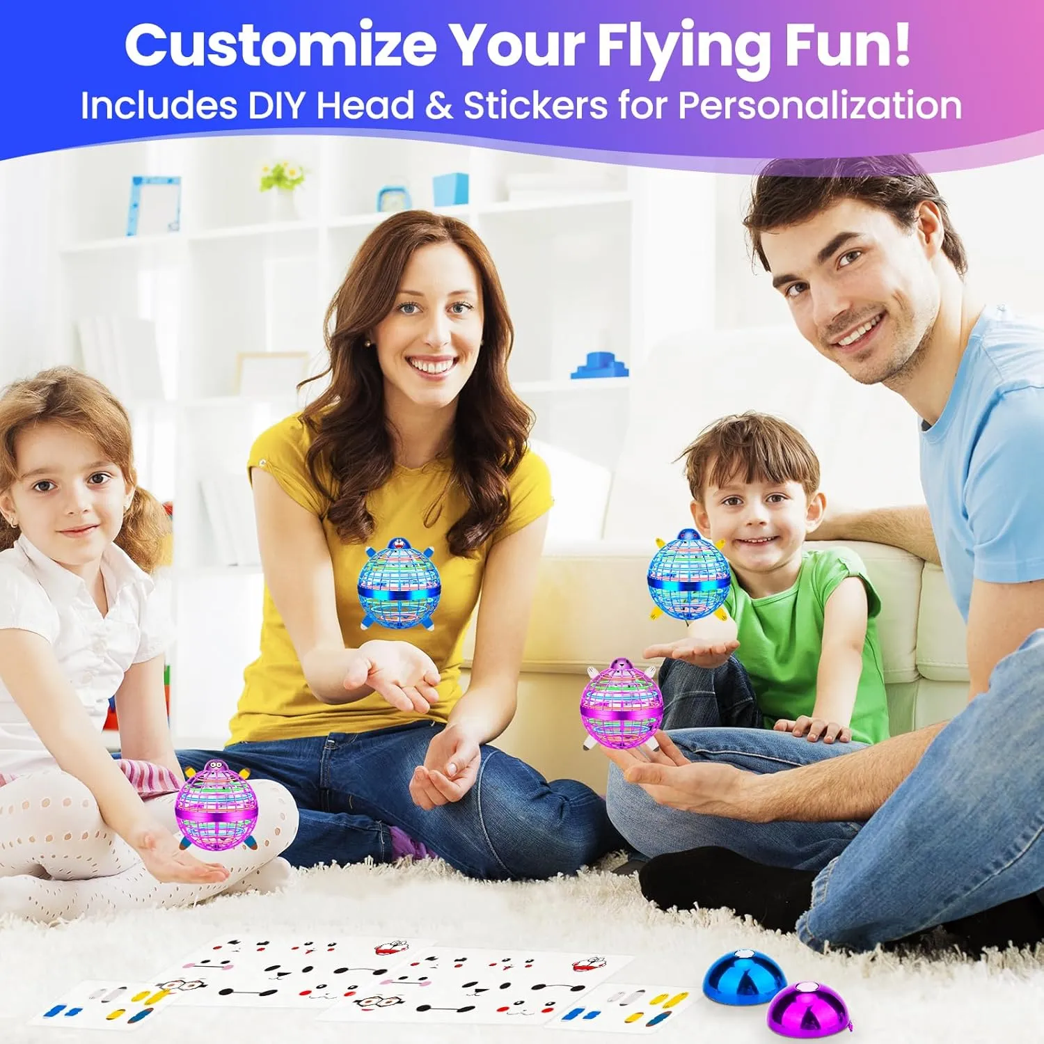 Flying Orb Ball Toy, Hand Controlled Hover Ball with LED Lights, 360° Rotating Boomerang Globe, Mini Drone Spinner for Kids, Ideal Birthday & Festival Gift for Boys Girls, 2 Pack - Blue&Purple