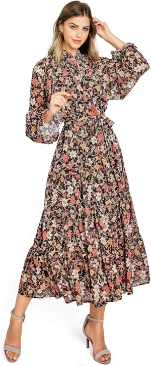 Flying Tomato Love Colette Women's Mock Neck Floral Dress Black