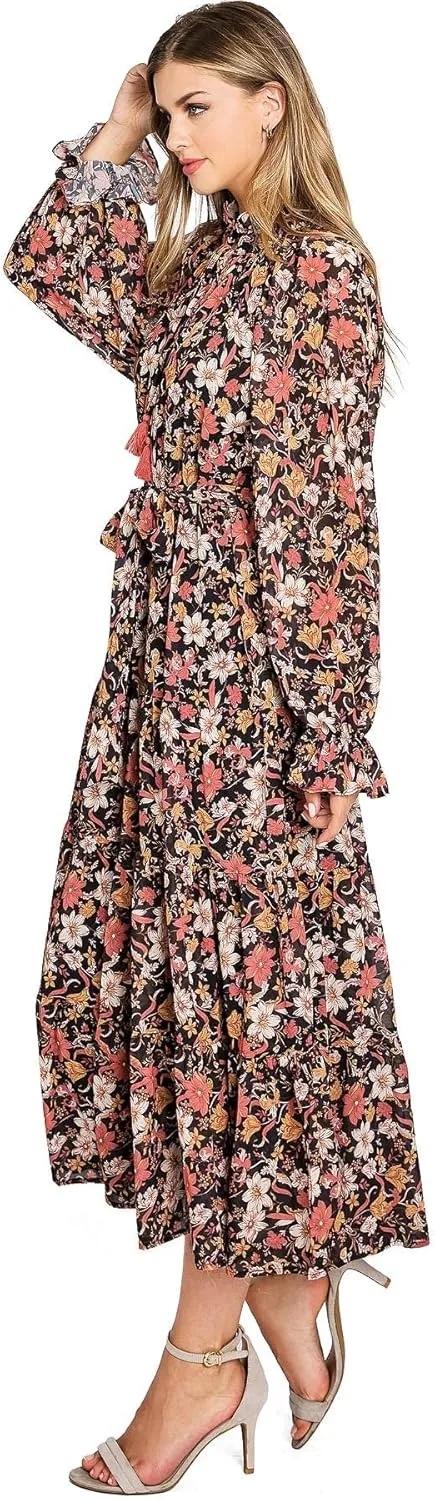 Flying Tomato Love Colette Women's Mock Neck Floral Dress