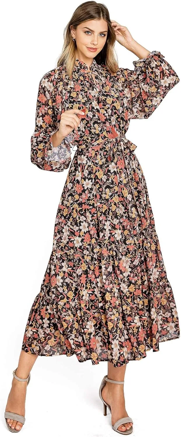 Flying Tomato Love Colette Women's Mock Neck Floral Dress