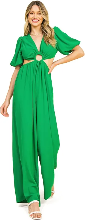 Flying Tomato Women's Juniors Statement Cocktail Cut Out Jumpsuit