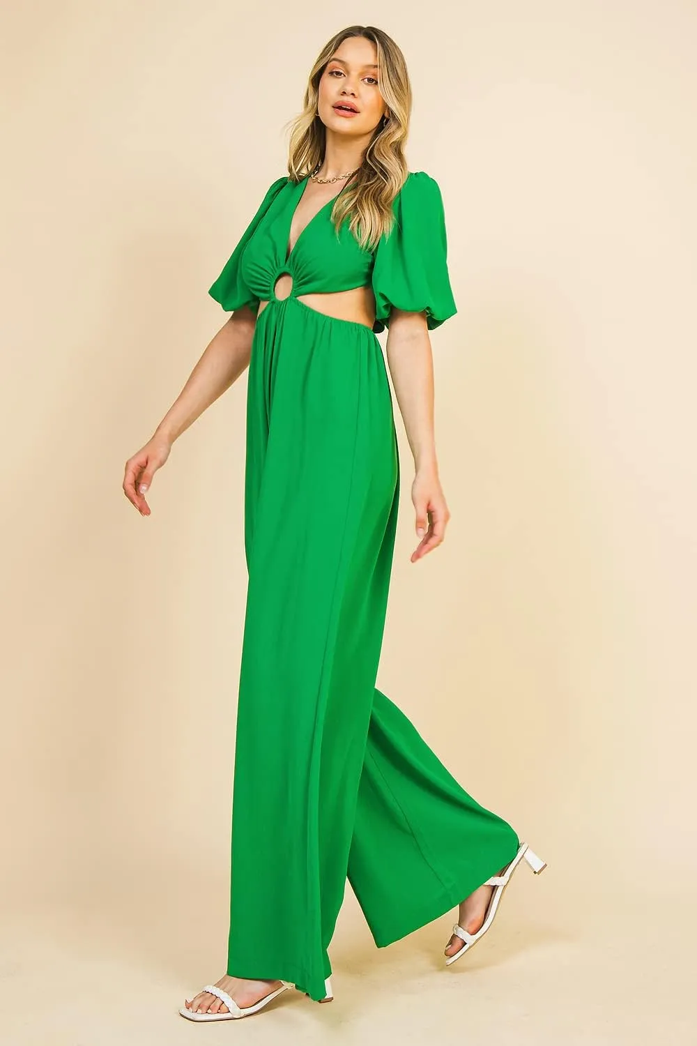 Flying Tomato Women's Juniors Statement Cocktail Cut Out Jumpsuit