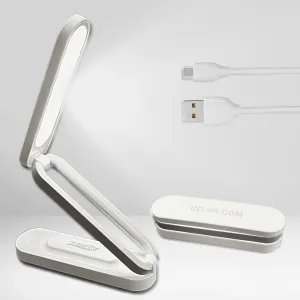 Foldable LED Table Desk Lamp, Adjustable Portable Reading Night Light - 3 Light Settings, Compact & Rechargable USB for Bedroom, Office, School (White)