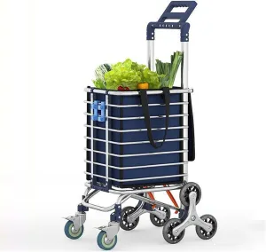 Folding Rolling Cart, with Wheels Shopping Cart Portable Trolley Bag,Utility Cart Heavy Duty Stair Carts with Adjustable Bungee Cord and 2 Models Switching Big Volume 8 Grocery Cart on Wheel (Color :