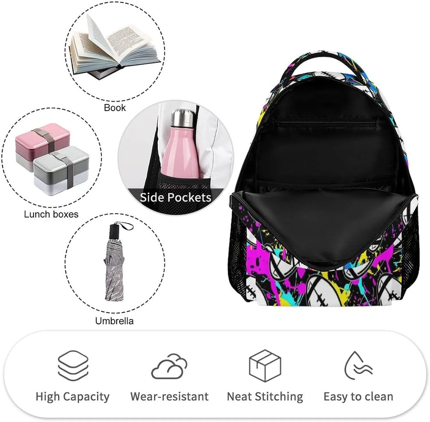 Football Backpack for Kids Girls Boys School, 16 Inches Cool Football Bookbag, Football Backpack for School