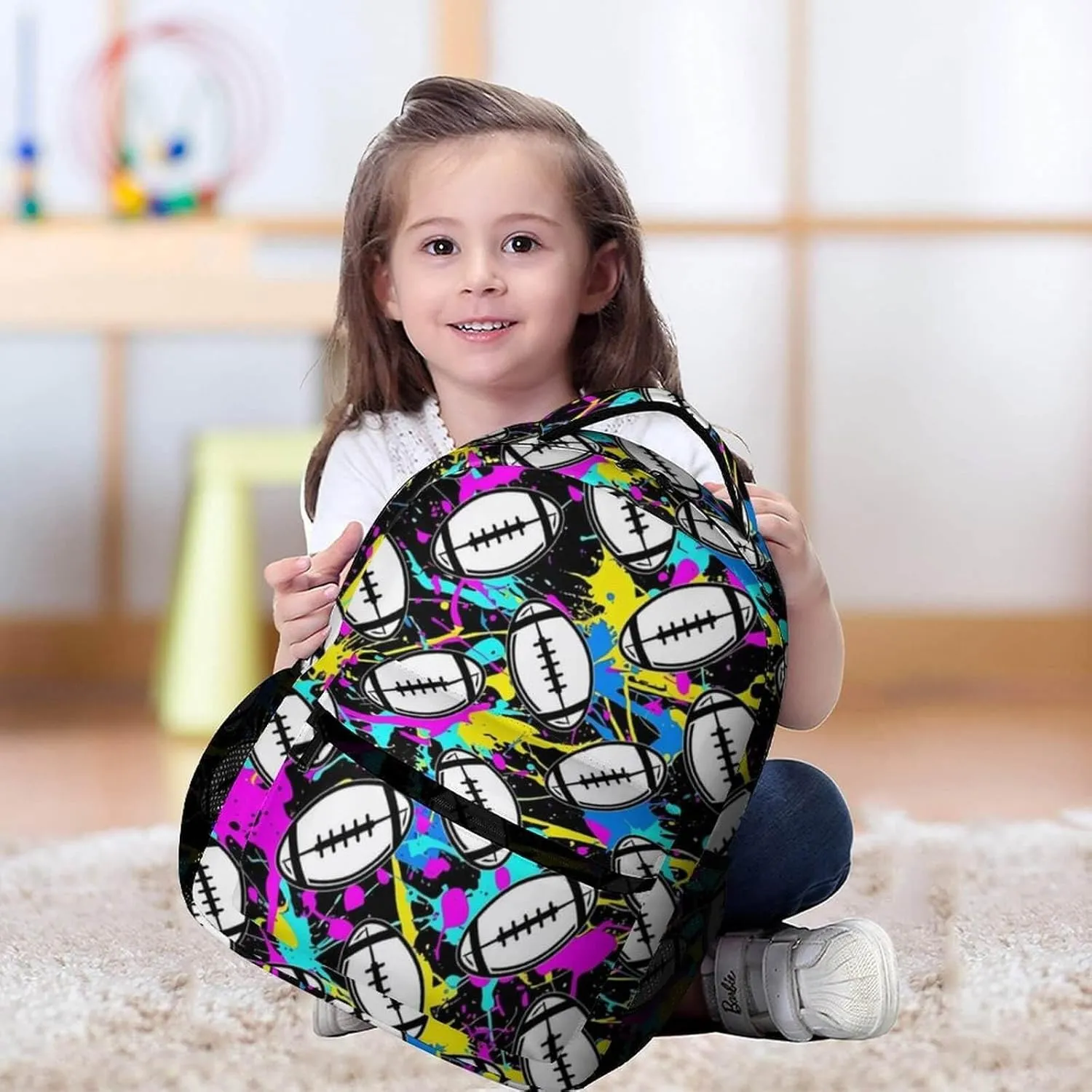 Football Backpack for Kids Girls Boys School, 16 Inches Cool Football Bookbag, Football Backpack for School