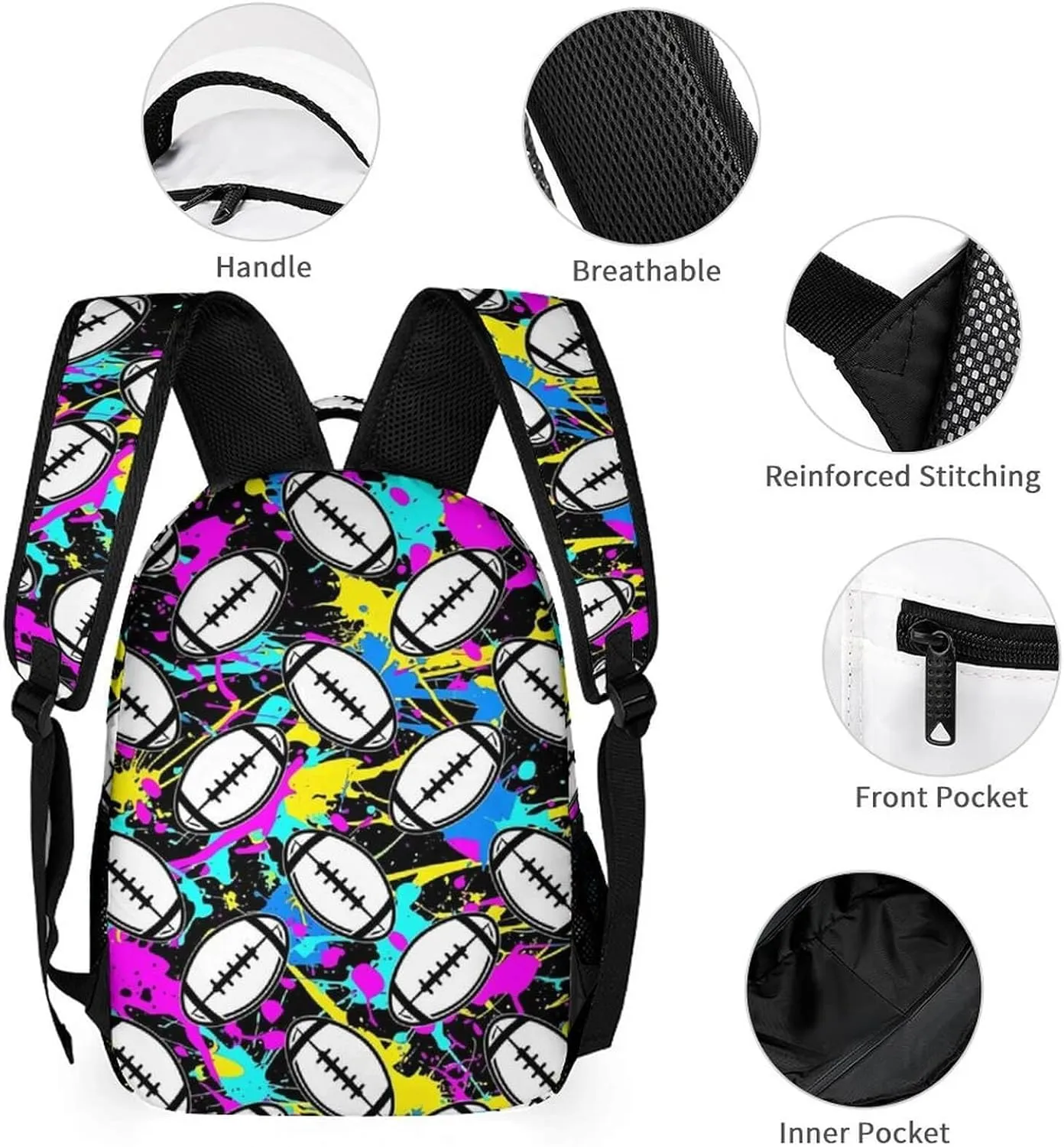 Football Backpack for Kids Girls Boys School, 16 Inches Cool Football Bookbag, Football Backpack for School