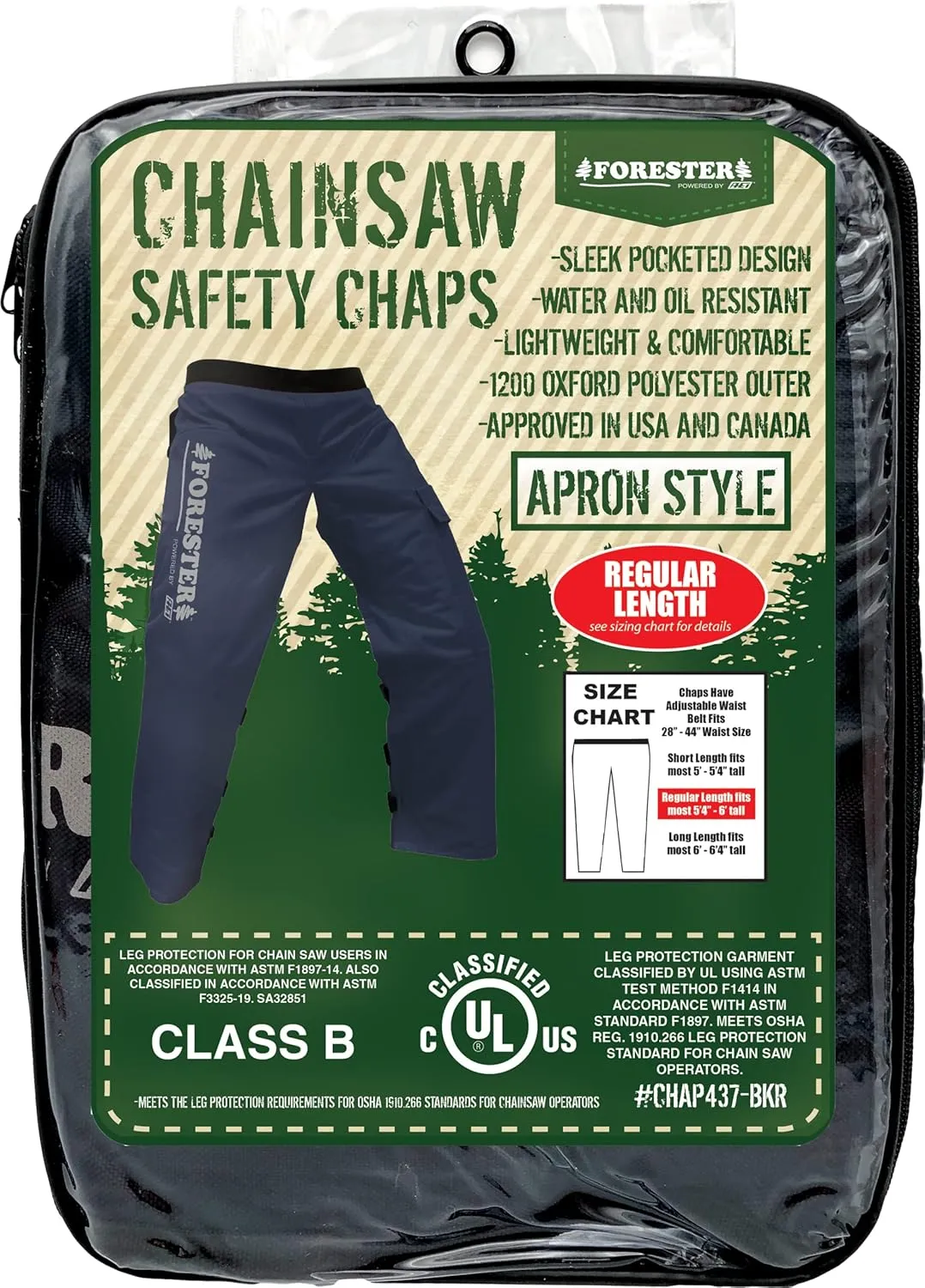 FORESTER Chainsaw Chaps for Men - Adjustable Belt - Chain Saw Chaps for Men, Apron Style W/Pocket, Chainsaw Safety Equipment