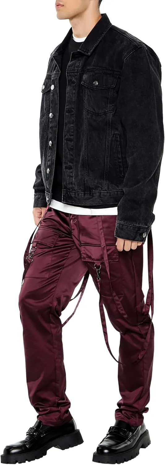 Forever 21 Men's Satin Drawstring Utility Strap Pants