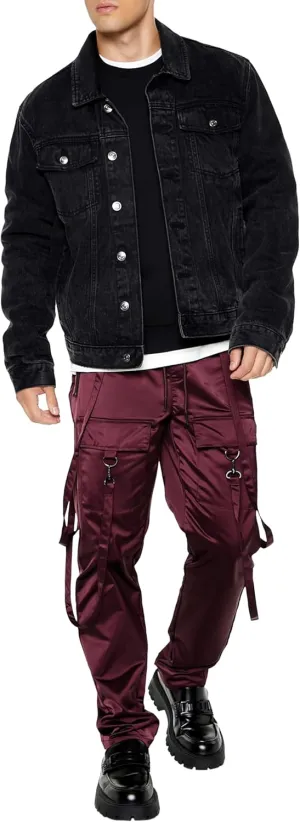 Forever 21 Men's Satin Drawstring Utility Strap Pants