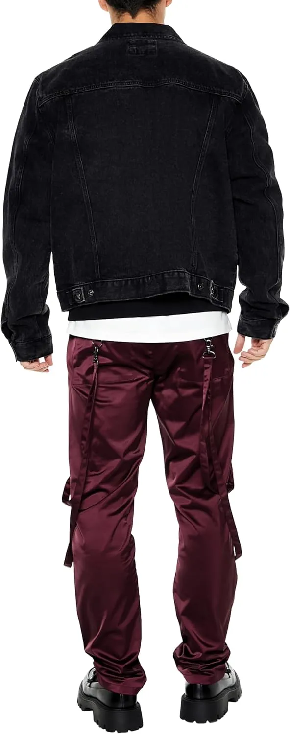 Forever 21 Men's Satin Drawstring Utility Strap Pants