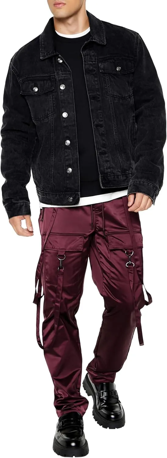 Forever 21 Men's Satin Drawstring Utility Strap Pants