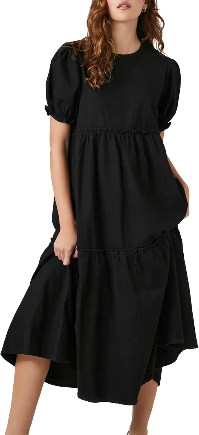 Forever 21 Women's Denim Ruffle Tiered Maxi Dress
