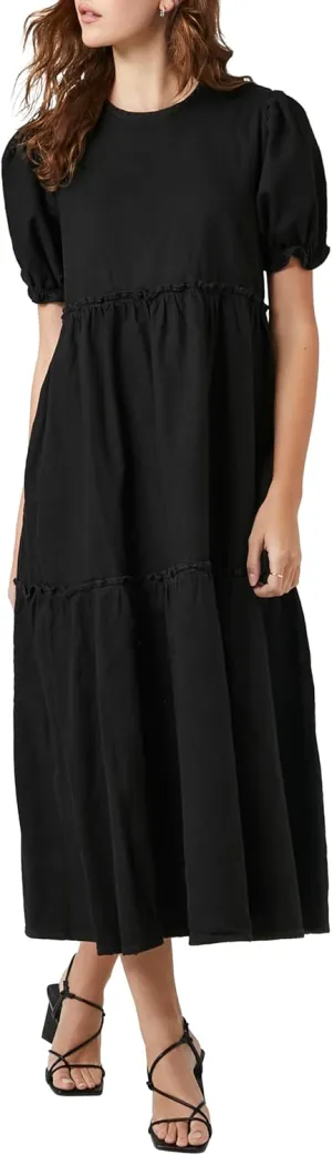 Forever 21 Women's Denim Ruffle Tiered Maxi Dress