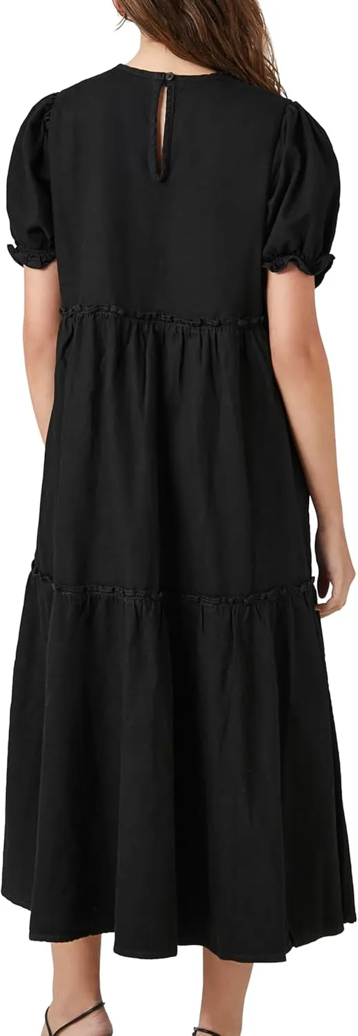 Forever 21 Women's Denim Ruffle Tiered Maxi Dress