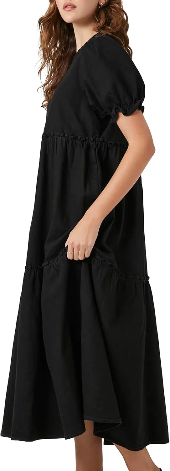 Forever 21 Women's Denim Ruffle Tiered Maxi Dress