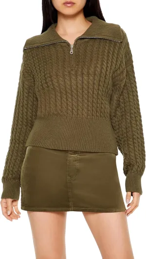 Forever 21 Women's Half-Zip Cable Knit Sweater