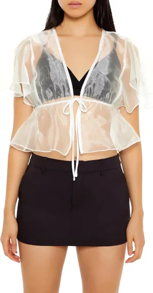 Forever 21 Women's Sheer Organza Tie-Front Crop Top