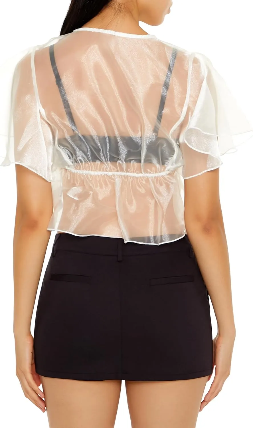 Forever 21 Women's Sheer Organza Tie-Front Crop Top