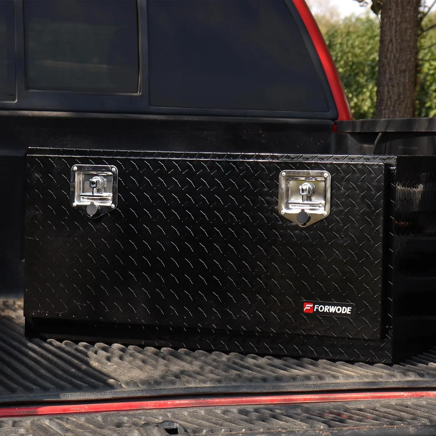 FORWODE 36 Inch Underbody Truck Tool Box Aluminum Heavy Duty Trailer Tool Box for Pickup Truck Bed, RV Toolbox - Black