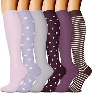 FuelMeFoot 6 Pairs Compression Socks for Women & Men 15-20mmHg Graduated Support Knee High Socks for Nurses, Travel, Athletic