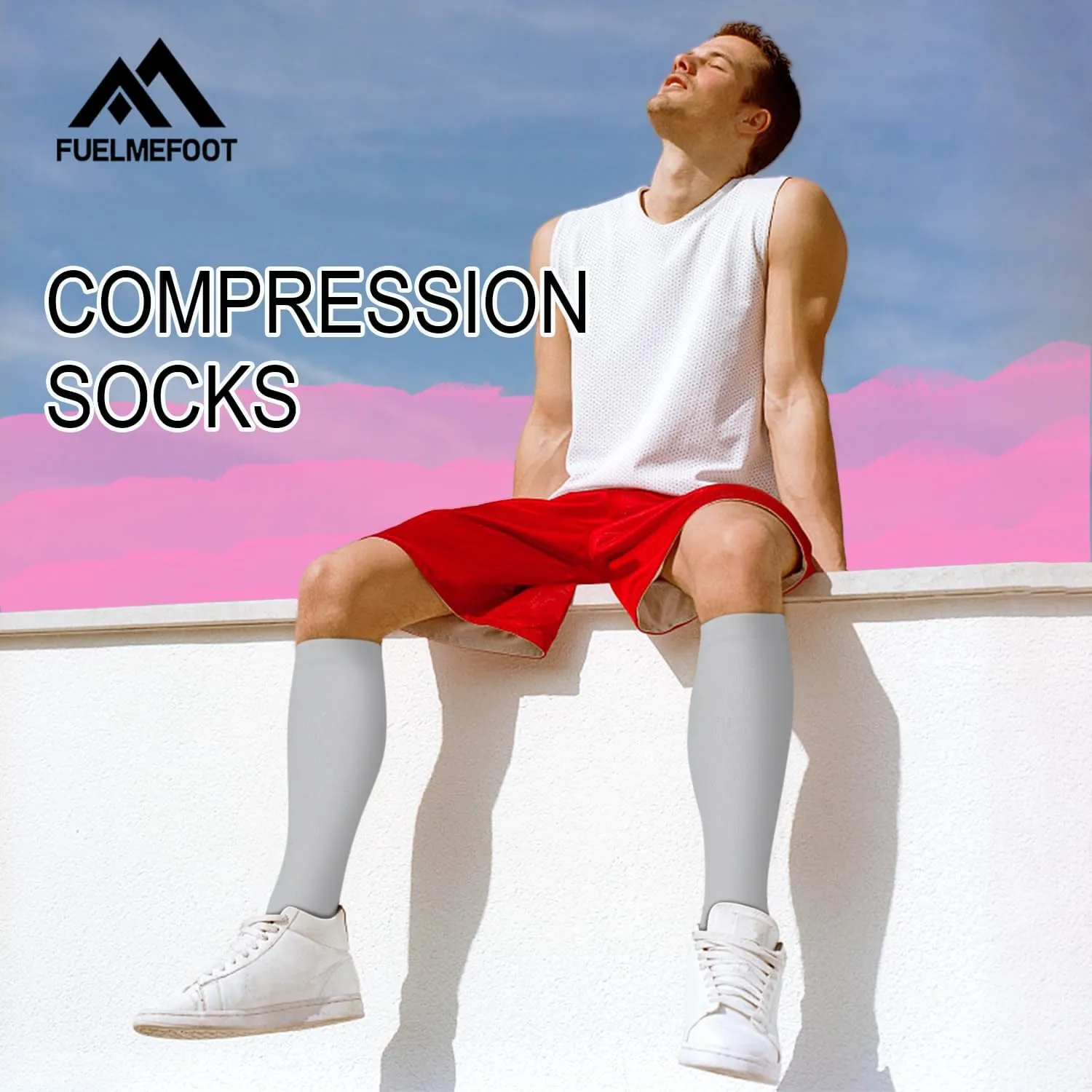 FuelMeFoot 6 Pairs Compression Socks for Women & Men 15-20mmHg Graduated Support Knee High Socks for Nurses, Travel, Athletic