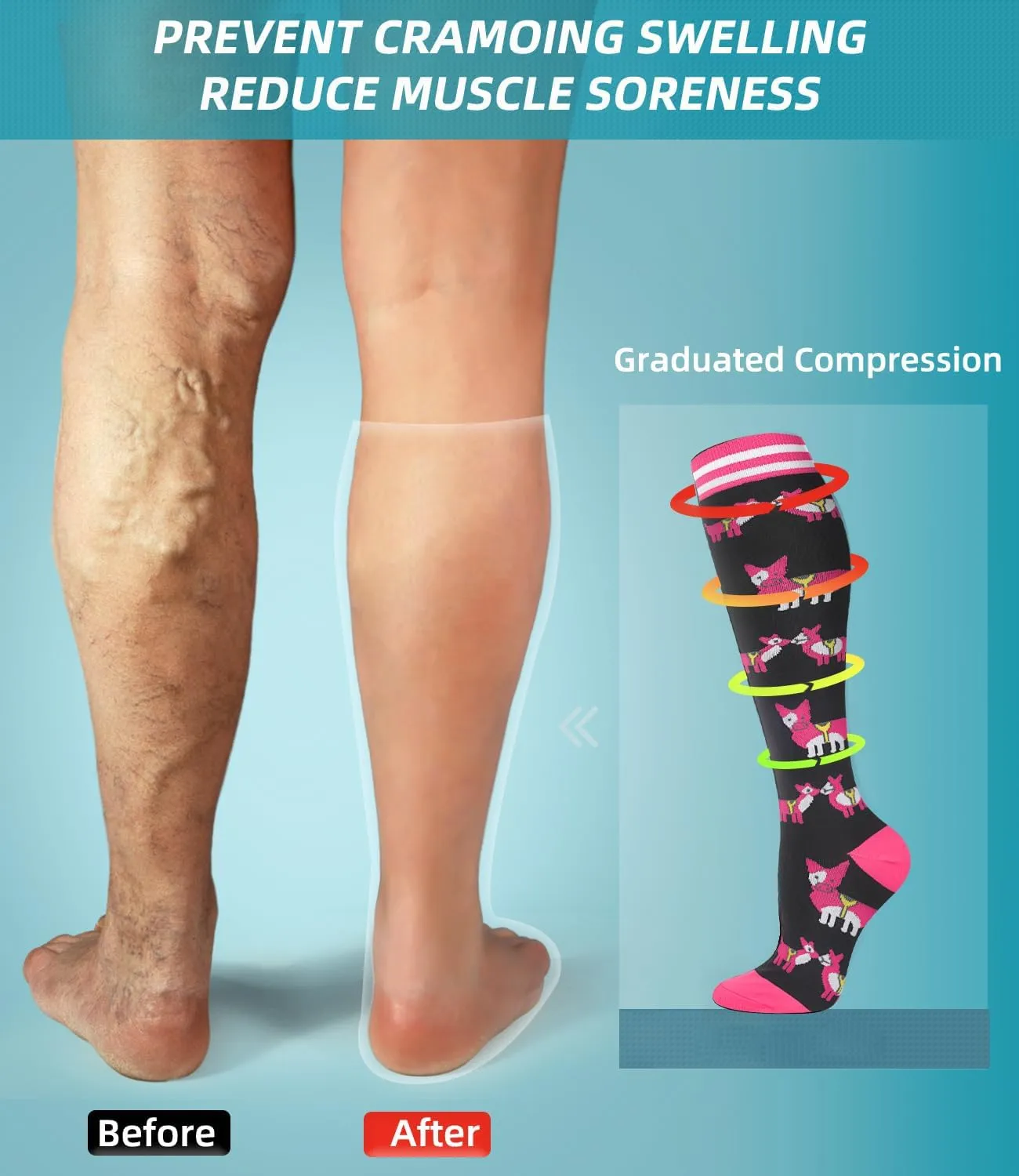 FuelMeFoot Compression Socks For Women Men - Graduated Support Knee High Socks For Nurses, Travel, Athletic