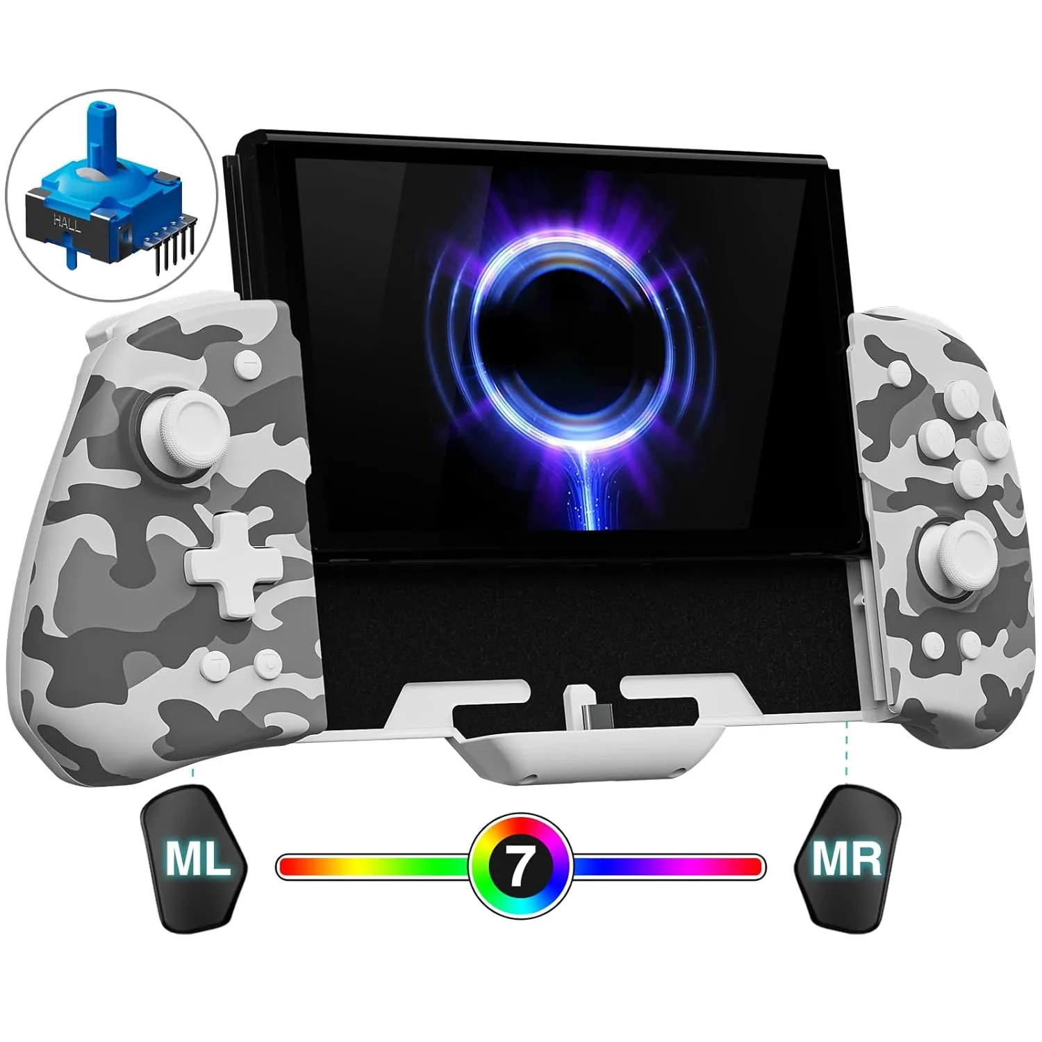 FUNLAB Customizable Switch Controller for Nintendo Switch/OLED Joycon Controller, Ergonomic Switch Handheld Controller Joypad Replacement, Camo One Piece Controles with Adjustable Color, Turbo, Mapping