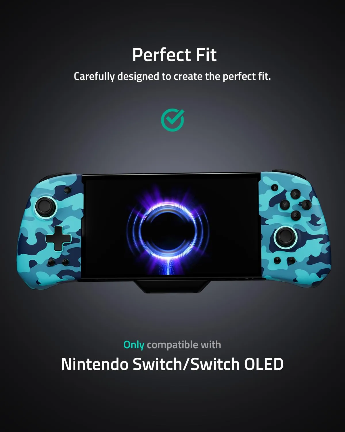FUNLAB Switch Handheld Controller for Nintendo Switch Joycon Replacement, Camo Blue Switch Joypad Controller, Ergonomic One Piece Controles Customizable with Adjustable Color, Turbo, Mapping