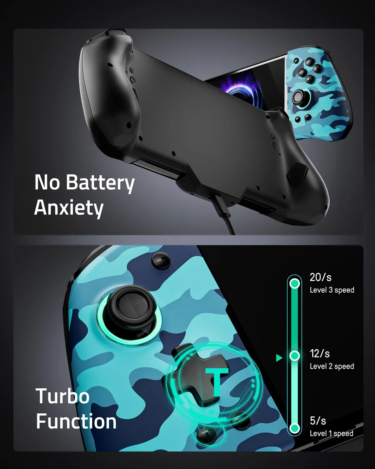 FUNLAB Switch Handheld Controller for Nintendo Switch Joycon Replacement, Camo Blue Switch Joypad Controller, Ergonomic One Piece Controles Customizable with Adjustable Color, Turbo, Mapping