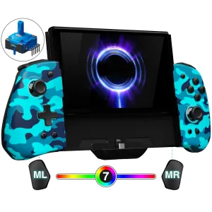 FUNLAB Switch Handheld Controller for Nintendo Switch Joycon Replacement, Camo Blue Switch Joypad Controller, Ergonomic One Piece Controles Customizable with Adjustable Color, Turbo, Mapping