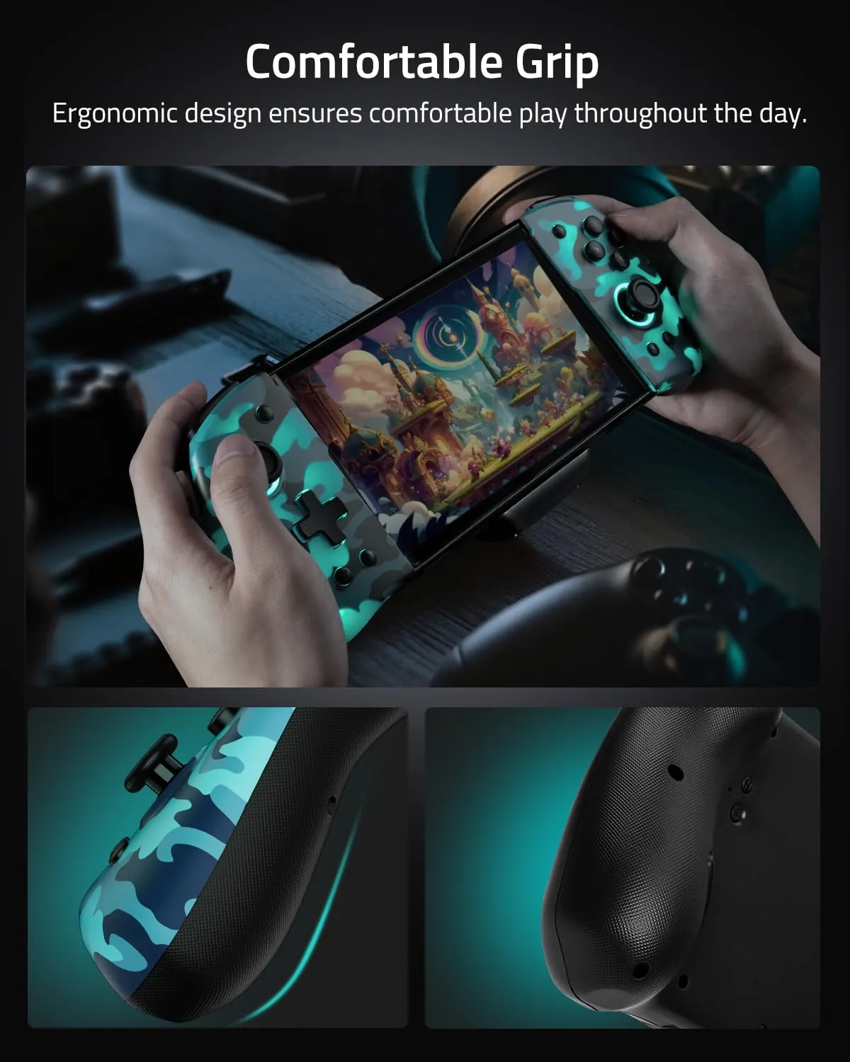 FUNLAB Switch Handheld Controller for Nintendo Switch Joycon Replacement, Camo Blue Switch Joypad Controller, Ergonomic One Piece Controles Customizable with Adjustable Color, Turbo, Mapping