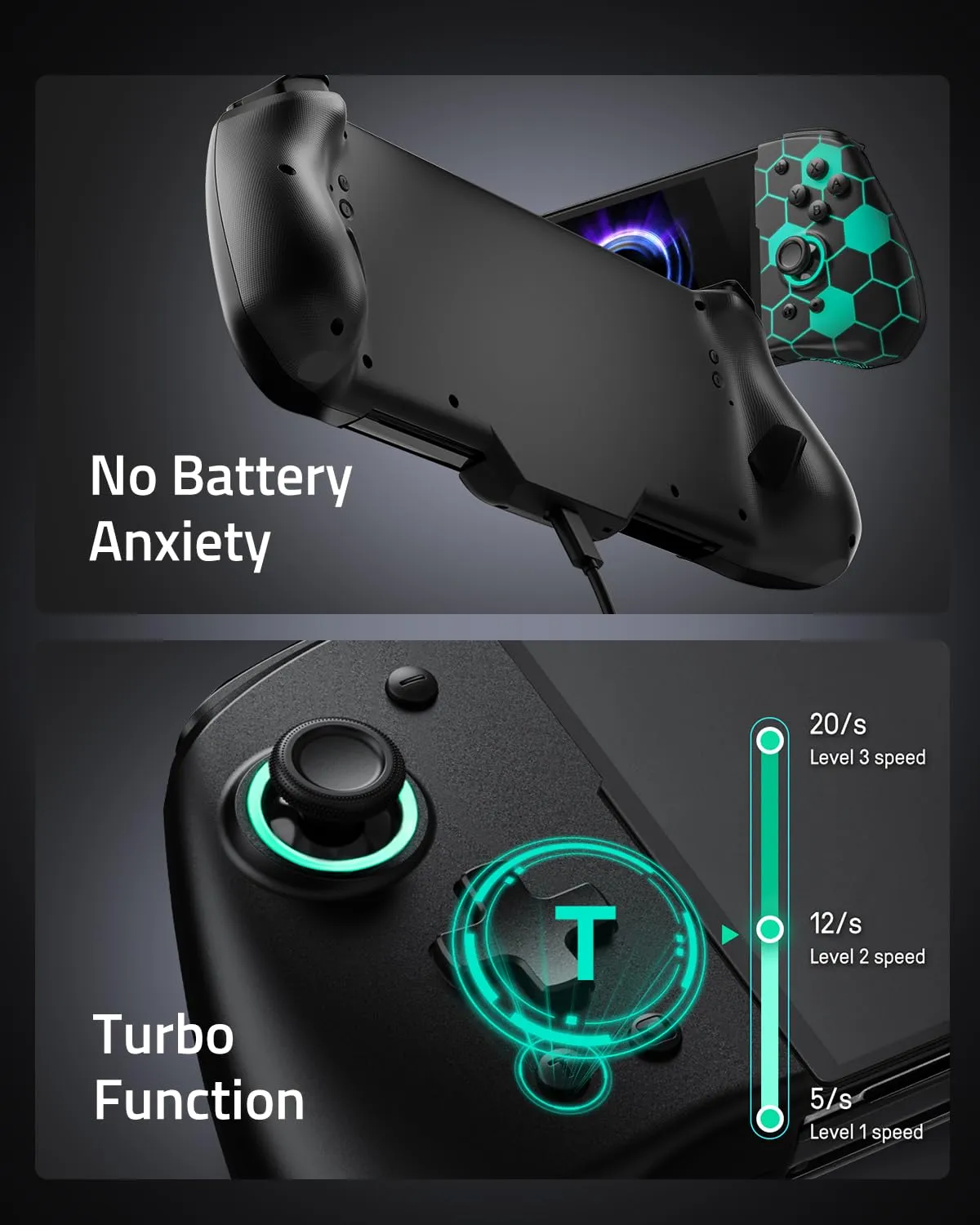 FUNLAB Switch Joypad Controller Compatible with Nintendo Switch/OLED, Luminpad Switch handheld Controller, Ergonomic Switch Controllers Replacement - 7 LED Colors/Turbo/Mapping - Black