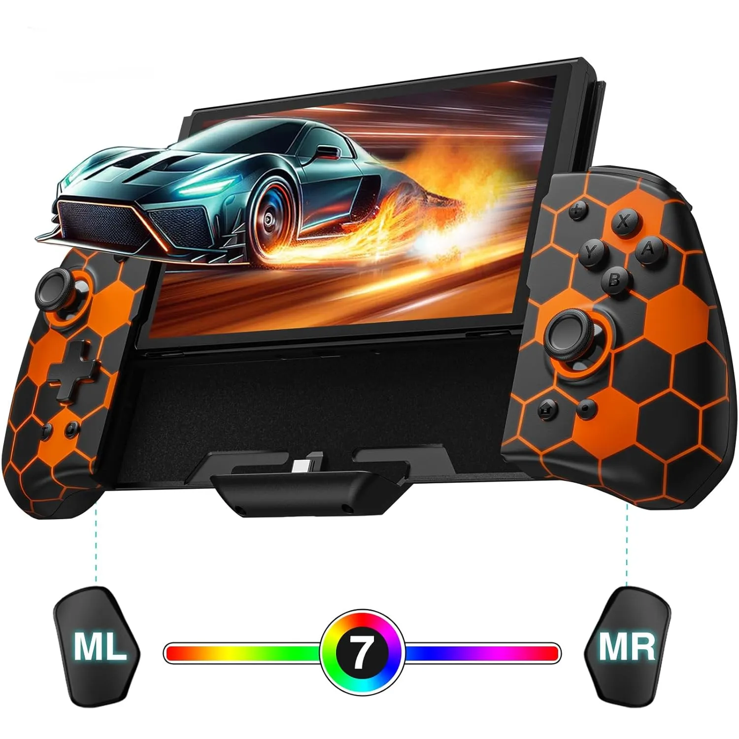 FUNLAB Switch Joypad Controller Compatible with Nintendo Switch/OLED, Luminpad Switch handheld Controller, Ergonomic Switch Controllers Replacement - 7 LED Colors/Turbo/Mapping - Black