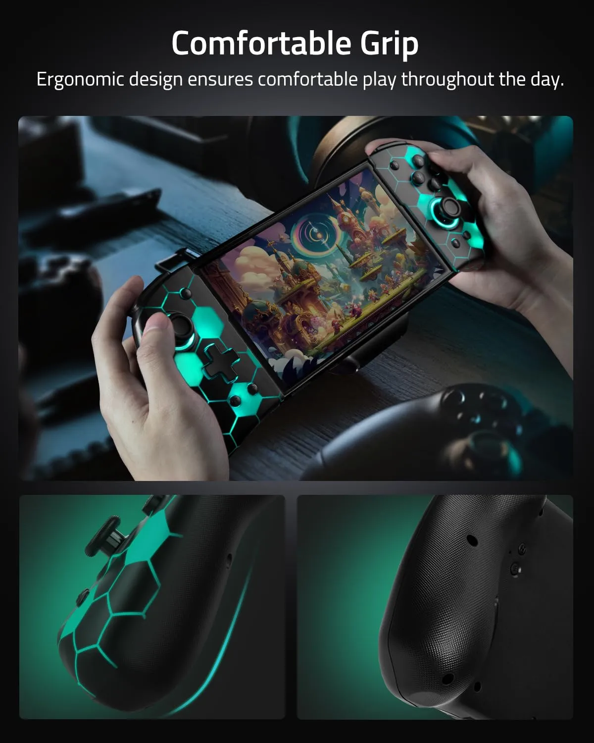 FUNLAB Switch Joypad Controller Compatible with Nintendo Switch/OLED, Luminpad Switch handheld Controller, Ergonomic Switch Controllers Replacement - 7 LED Colors/Turbo/Mapping - Black