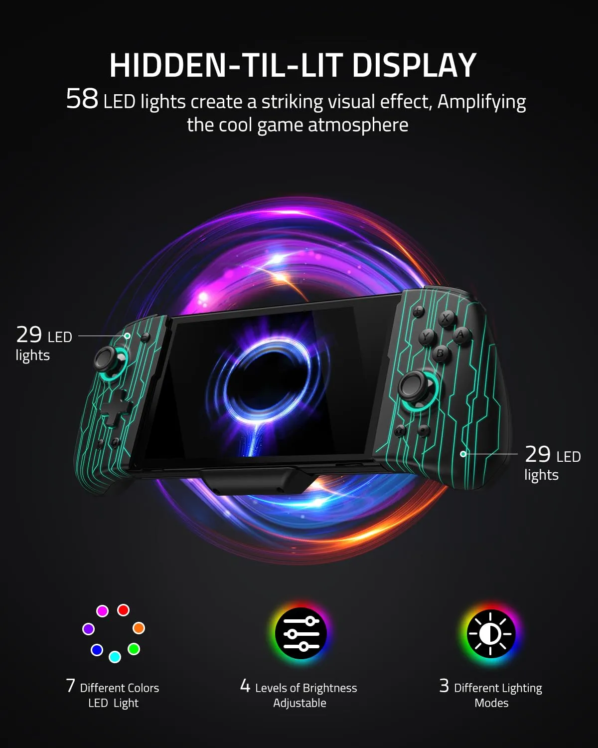 FUNLAB Switch Pro Controller Customizable for Nintendo Switch Joycon, Ergonomic Switch handheld Controller, Luminpad Switch Controles One-Piece Controllers Replacement- 7 LED Colors/Turbo/Mapping