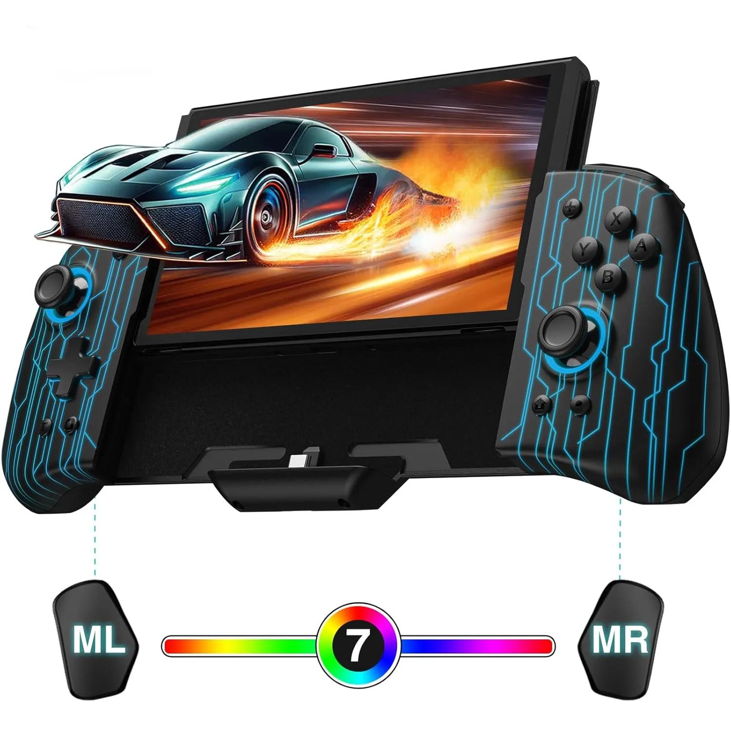 FUNLAB Switch Pro Controller Customizable for Nintendo Switch Joycon, Ergonomic Switch handheld Controller, Luminpad Switch Controles One-Piece Controllers Replacement- 7 LED Colors/Turbo/Mapping