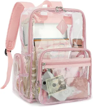 Fuyicat Heavy Duty Clear Backpack for Girls Boys Women Men, PVC Transparent School Backpacks See Through College Bookbag (Light Pink)