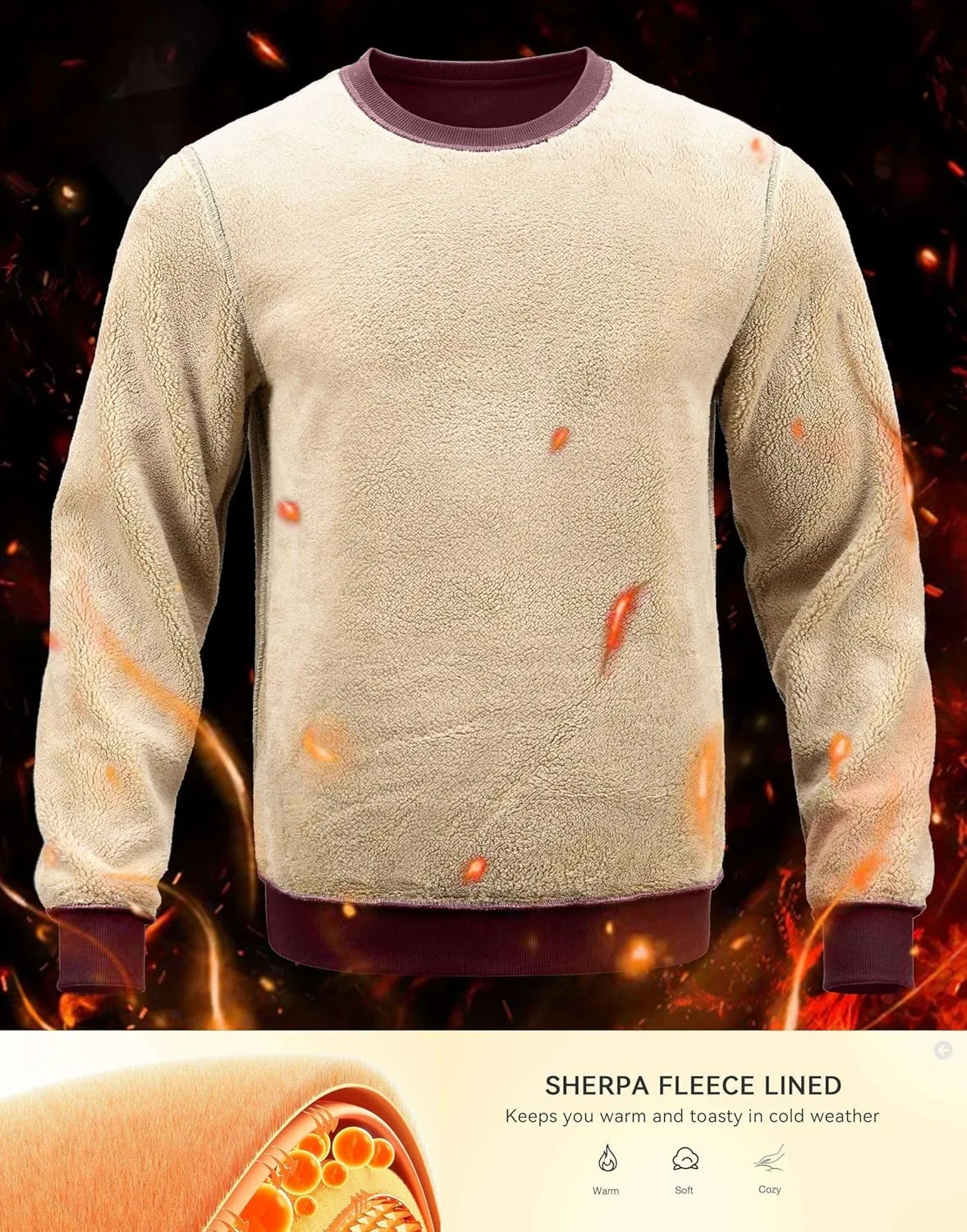 G Gradual Sherpa Lined Sweatshirts for Men Fleece Crewneck Sweatshirt Pullover Warm Shirts for Winter