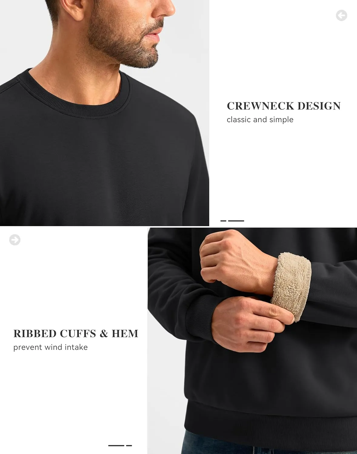 G Gradual Sherpa Lined Sweatshirts for Men Fleece Crewneck Sweatshirt Pullover Warm Shirts for Winter