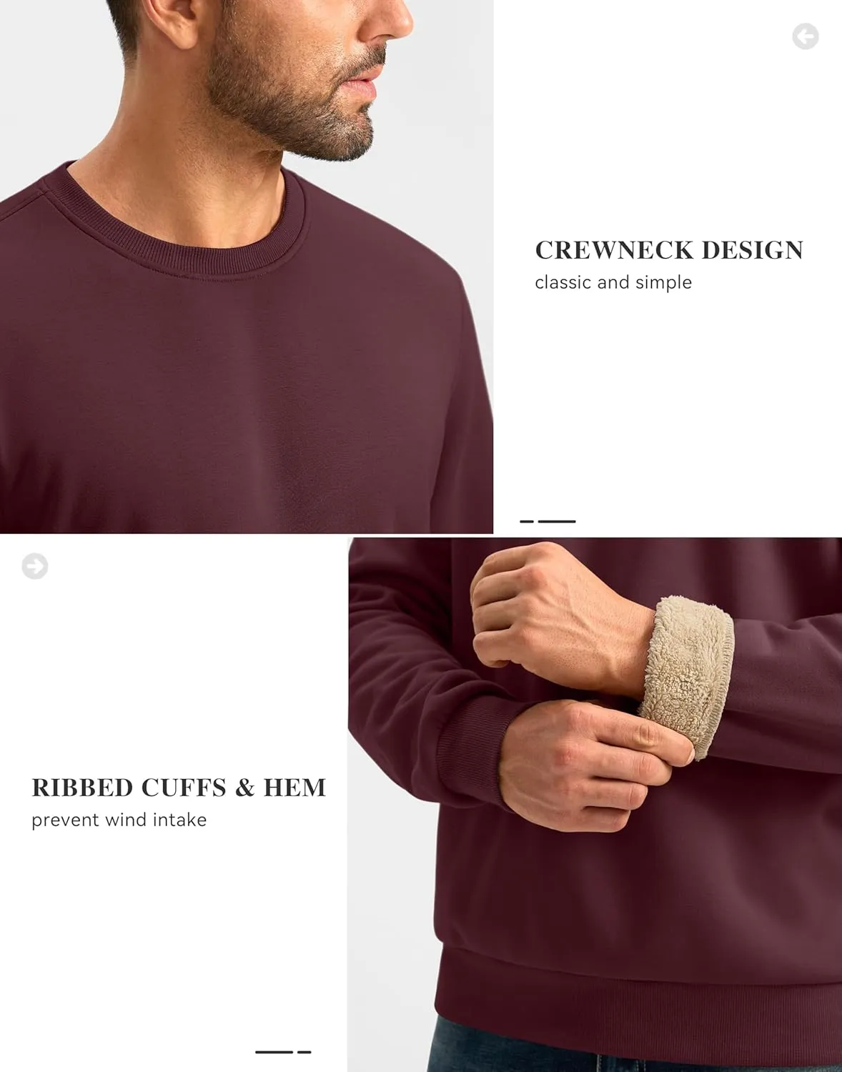 G Gradual Sherpa Lined Sweatshirts for Men Fleece Crewneck Sweatshirt Pullover Warm Shirts for Winter