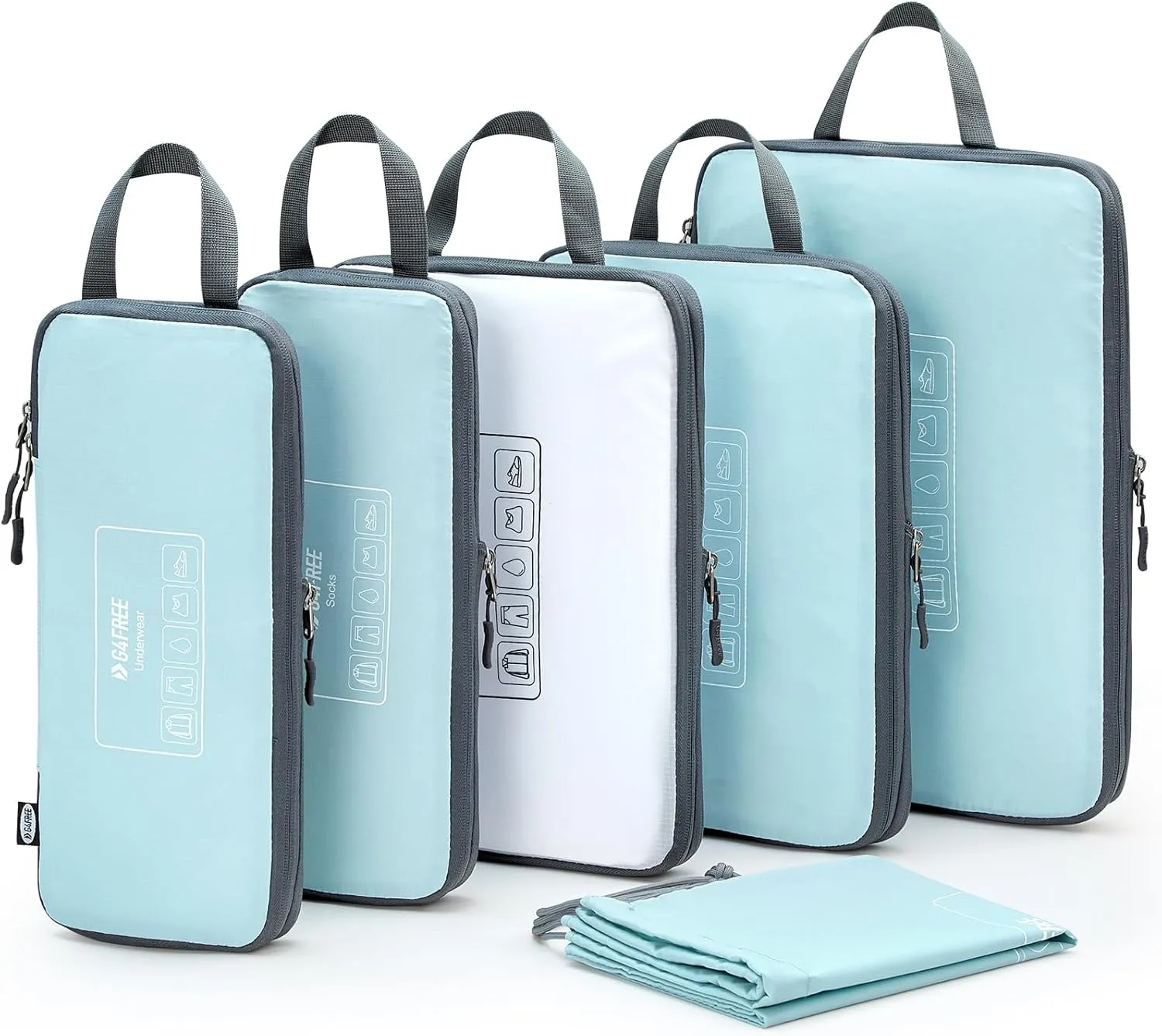 G4Free 6 Set Compression Packing Cubes, 3 sizes Travel Packing Organizers for Suitcases, Expandable Luggage Suitcase Storage Bags Set, Lightweight Packing Cubes Travel Essentials